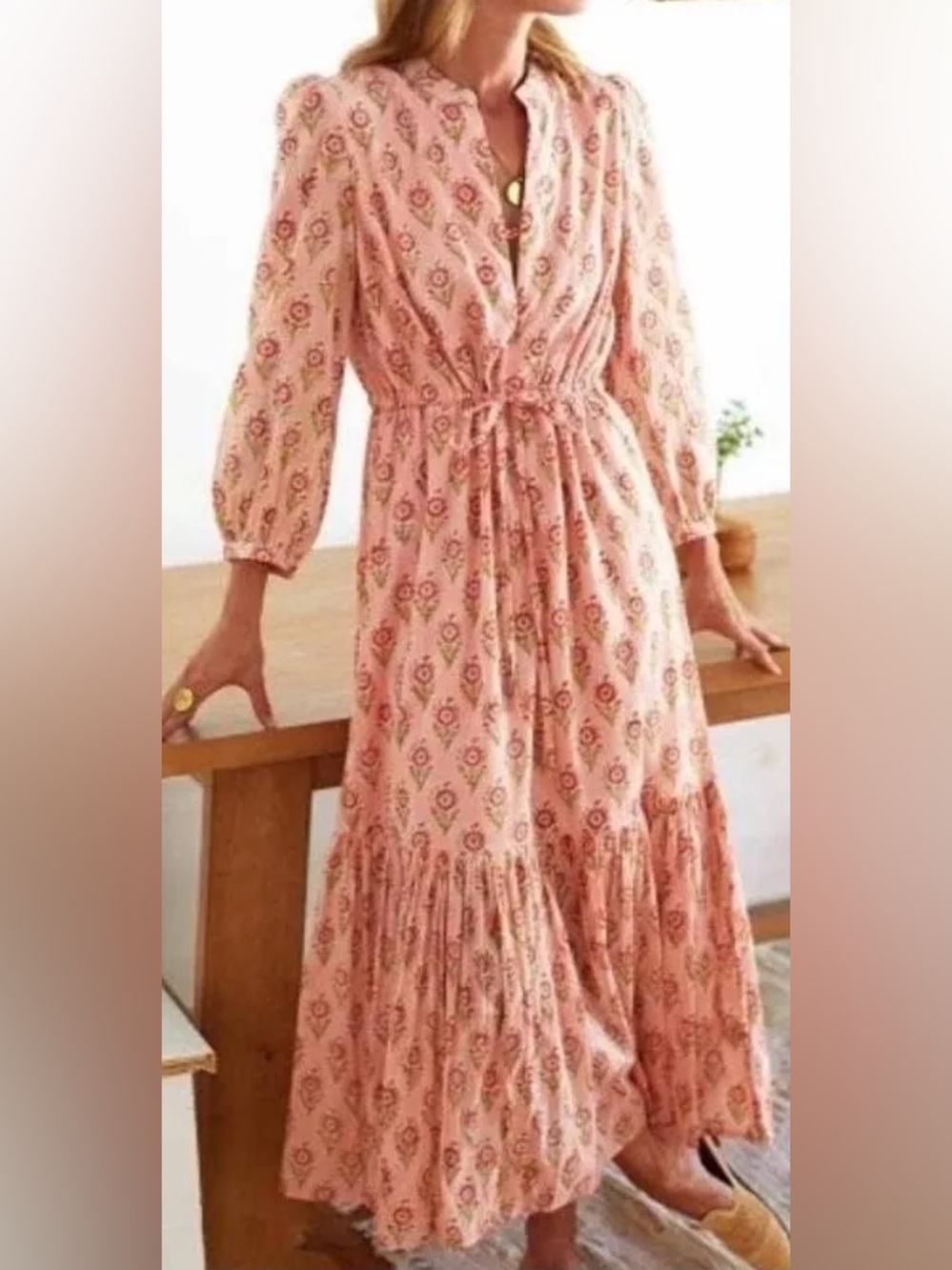Emerson Fry India Collection “Frances” Pink Floral Tiered Maxi Dress, Tuckernuck